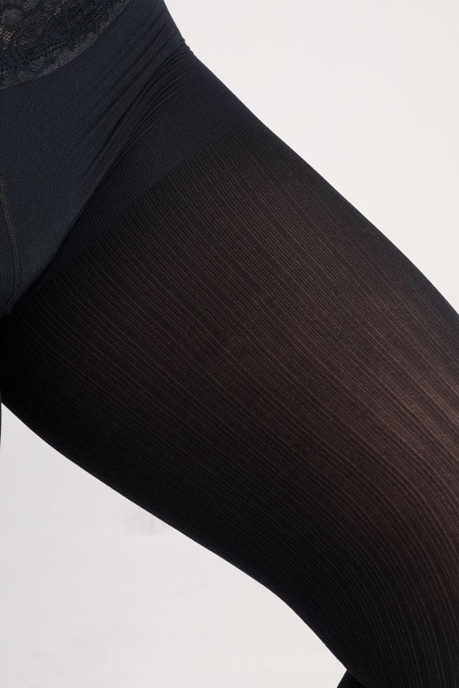 Black Opaque Ribbed Tights With Luxe Comfort Waistband