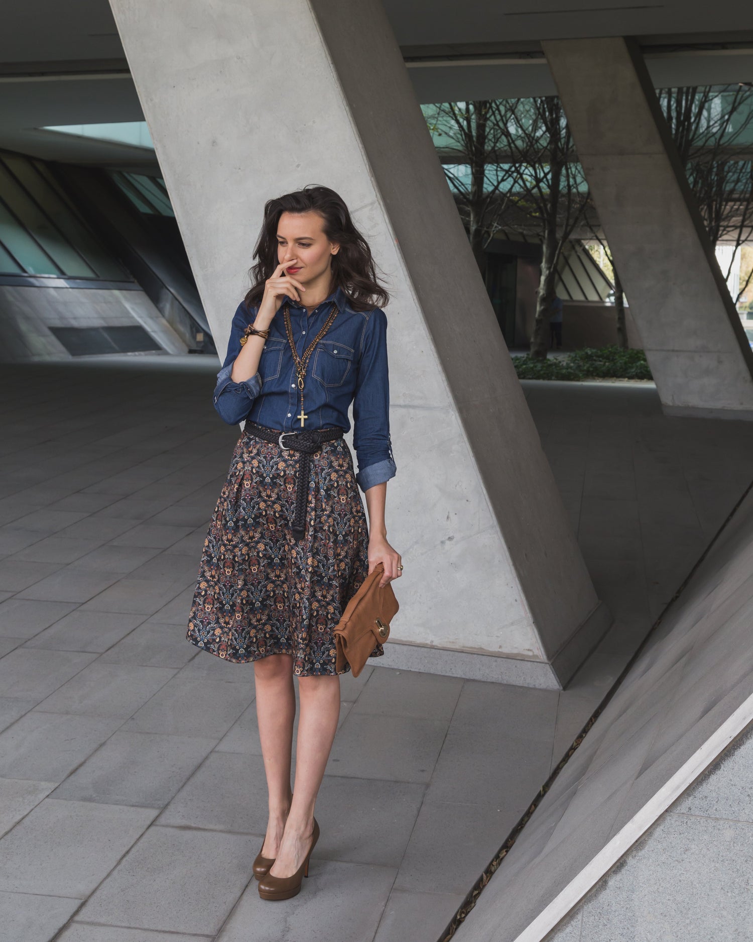 Denim Utility Meets Floral Swing: A High-Low Look That Wants a Tighter Edit subject photo