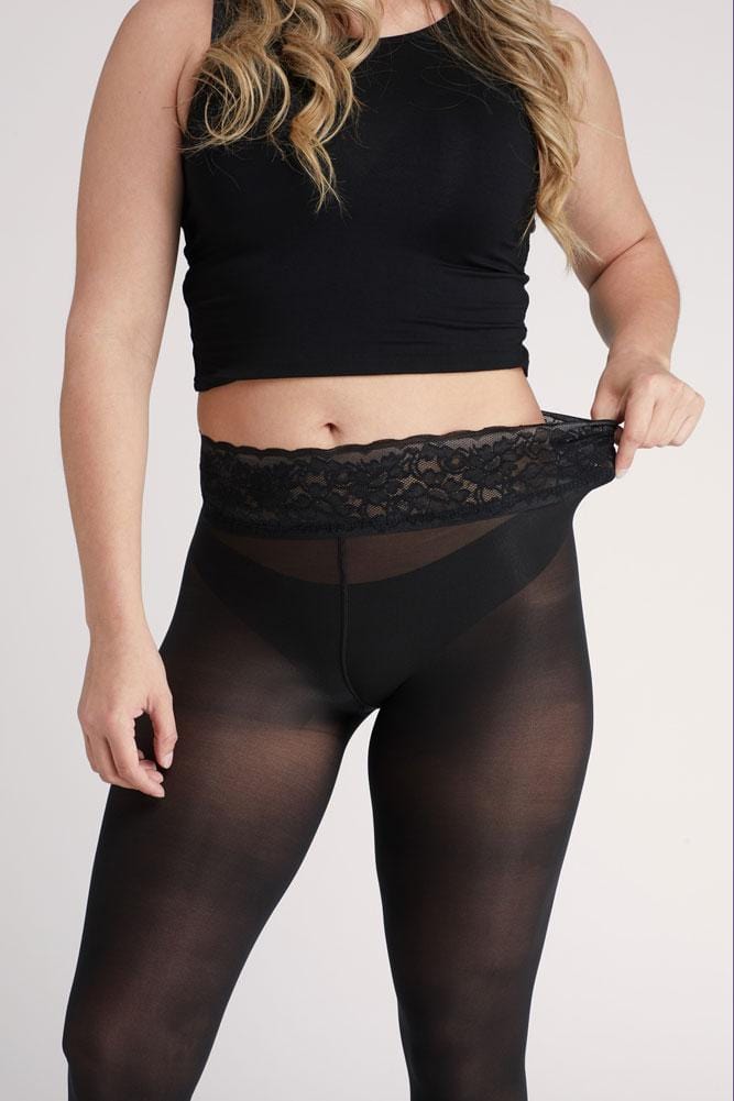 black semi opaque tights with comfort lace top from Hipstik