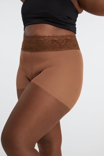 Brown Sheer Pantyhose With Luxe Comfort Waistband