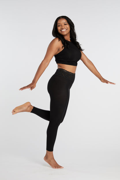 Footless Tights in Black Opaque | Comfortable Luxe Waistband Footless Tights in Black Opaque | Comfortable Luxe Waistband