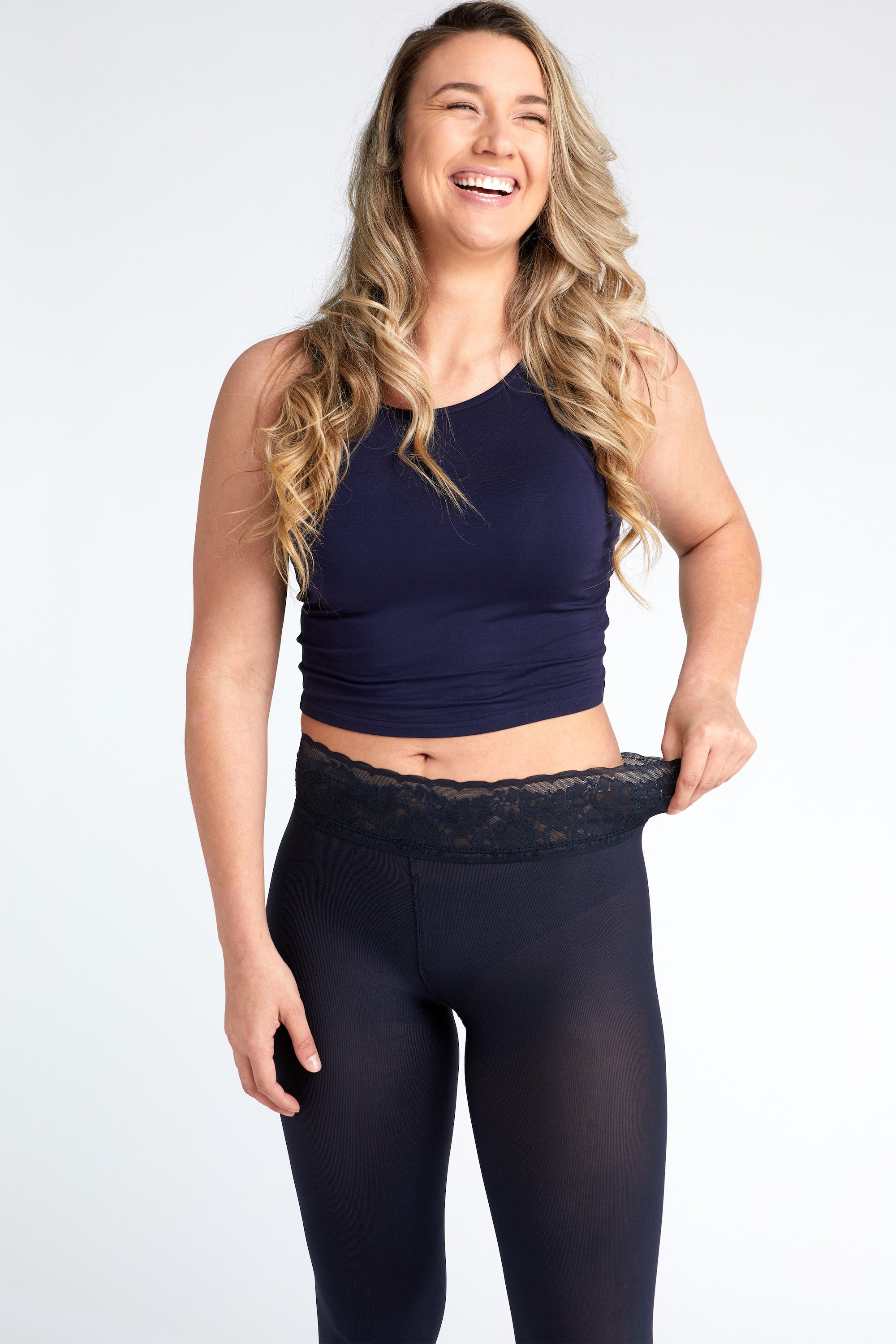 Navy Opaque Tights With Luxe Comfort Waistband